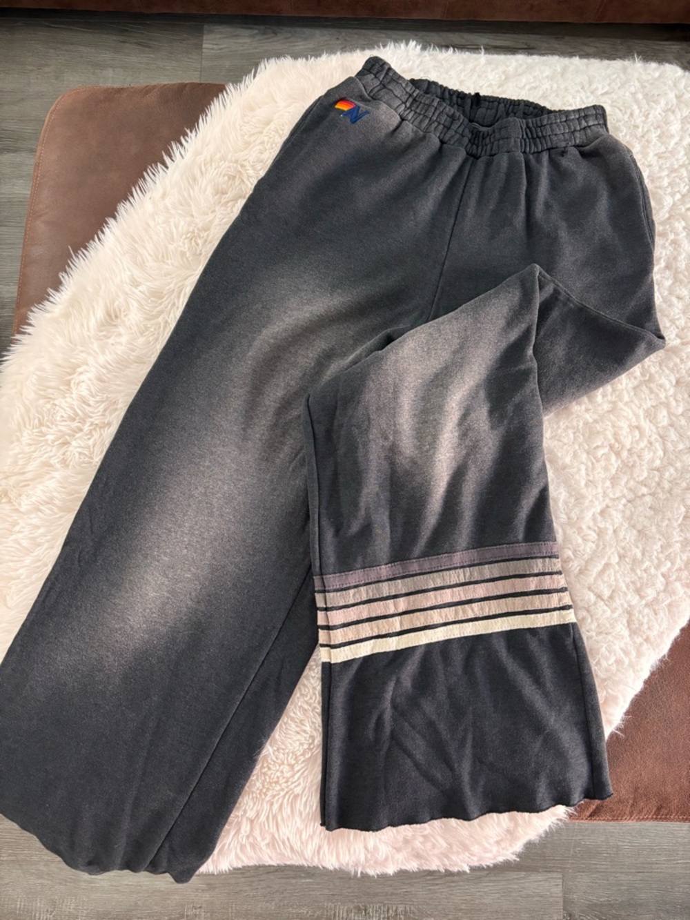 Aviator Nation Charcoal Wide Leg Pants with Multicolor Stripe